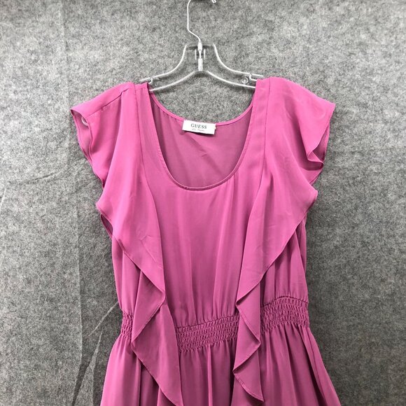 GUESS Pink Sleeveless Dress Size S Ruffle Chiffon A-Line Knee Length Flowy - Picture 3 of 8
